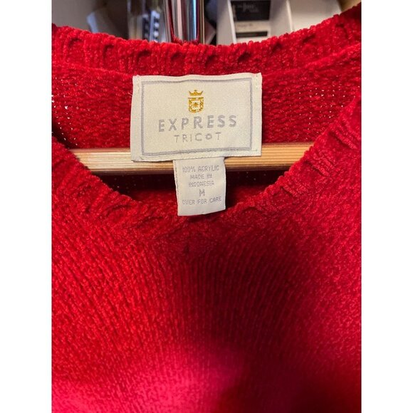 Express Tricot Red V Neck Long Tunic Sweater Sz M - Picture 4 of 9